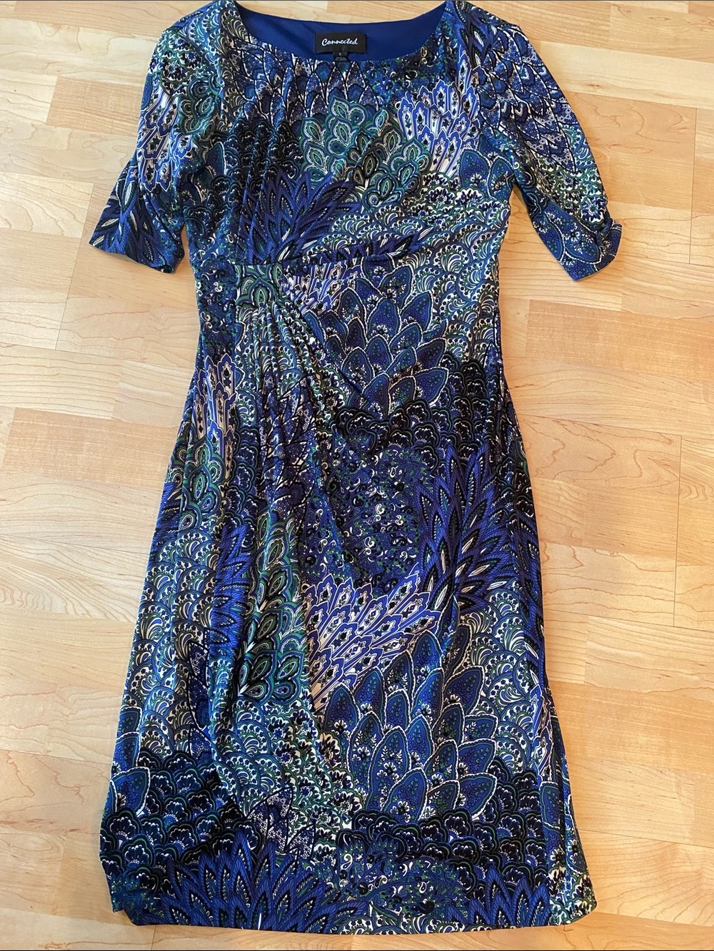 Soft Blue & Teal Patterned Midi Dress